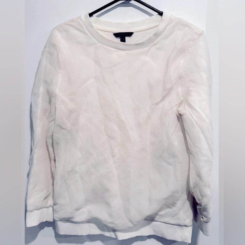 Banana Republic silk overlay crew cotton sweatshirt ivory office street classic